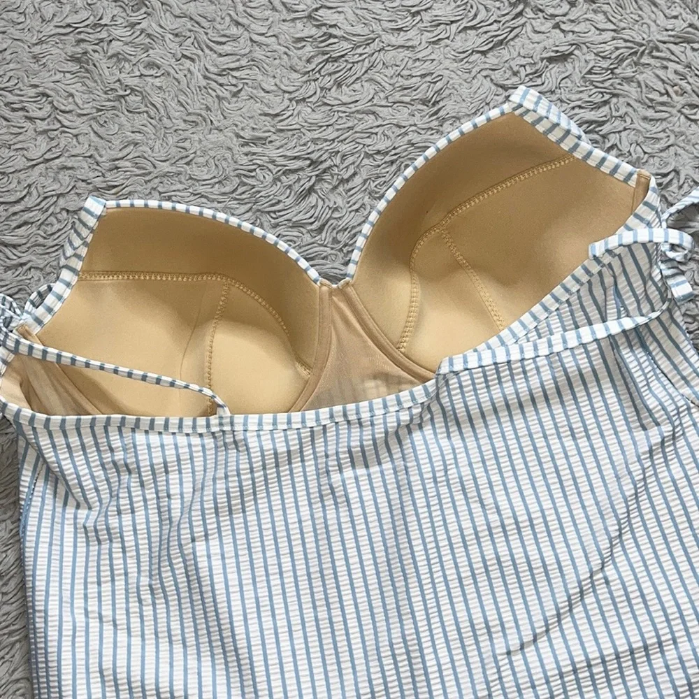 Old Navy Swimsuit Tie-Shoulder Striped Seersucker Underwire One Piece 4X New